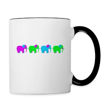 vier bunte Elefanten - Tasse zweifarbig - Weiß/Schwarz - Rechts