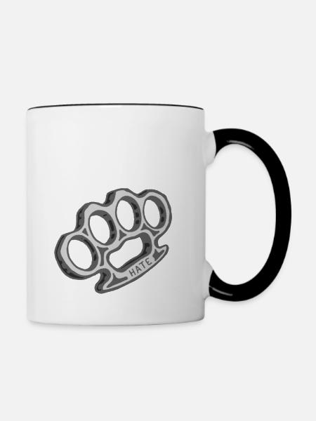 schlagring waffe hate hass - Tasse zweifarbig - Weiß/Schwarz