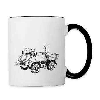 Unimog - Oldtimer - Offroad - Universal Motorgerät - Tasse zweifarbig - Weiß/Schwarz - Rechts