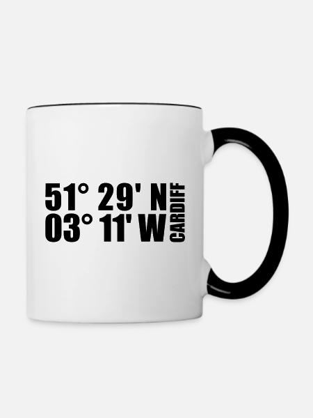 Cardiff Koordinaten - Tasse zweifarbig - Weiß/Schwarz