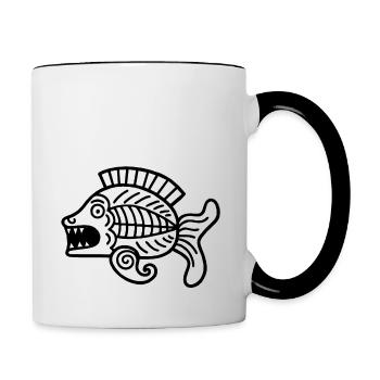 Culture of the Incas, fish symbol - Contrasting Mug - white/black - Right