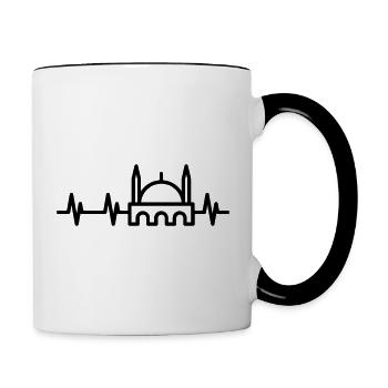 Moschee Herzschlag, Muslim Herzlinie - Tasse zweifarbig - Weiß/Schwarz - Rechts