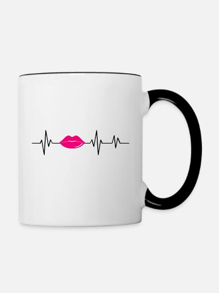 Pink Heartbeat Lips - Geschenkidee - Tasse zweifarbig - Weiß/Schwarz