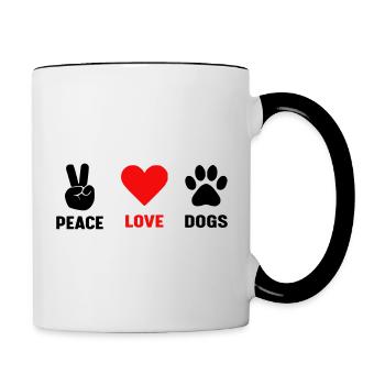 Frieden Liebe Hunde - Tasse zweifarbig - Weiß/Schwarz - Rechts
