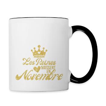 Königinnen werden im November mit goldenem Glitzer geboren - Tasse zweifarbig - Weiß/Schwarz - Rechts