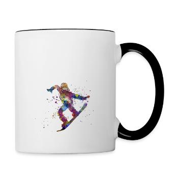 Snowboard à l’aquarelle - Mug contrasté - blanc/noir - Droite