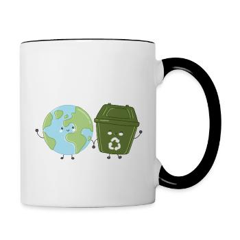 Recycling auf Erden Hand in Hand - Tasse zweifarbig - Weiß/Schwarz - Rechts