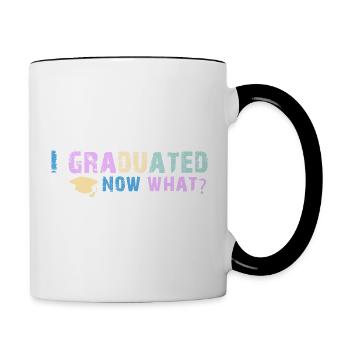 Graduated - Now What Funny Graduation Day tshirt a - Contrasting Mug - white/black - Right