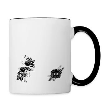 Numéro 15 floral noir -15e anniversaire floral - Mug contrasté - blanc/noir - Droite