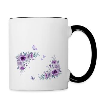 Purple floral bridal team - Contrasting Mug - white/black - Right