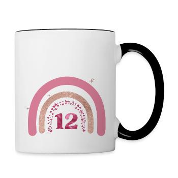 12th Birthday Rainbow Rose - Contrasting Mug - white/black - Right
