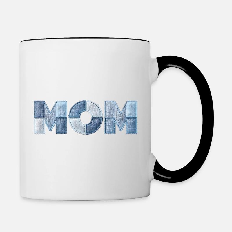 Patchwork Mama Schriftzug Geschenk für Mutter - Tasse zweifarbig - Weiß/Schwarz