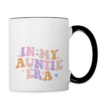 In der Ära meiner Tante Babyankündigung für Tante - Tasse zweifarbig - Weiß/Schwarz - Rechts