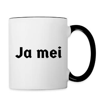 bayerisch bayrisch Bayer Bayern Dialekt Ja mei - Tasse zweifarbig - Weiß/Schwarz - Rechts