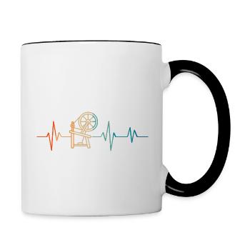 Retro Heartbeat Fiber Spinnrad - Geschenk - Tasse zweifarbig - Weiß/Schwarz - Rechts
