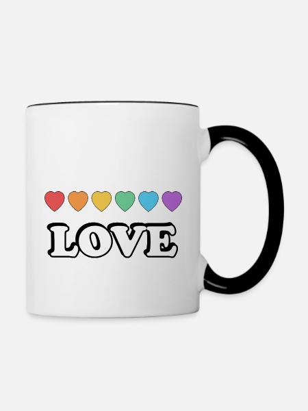 Liebe Regenbogenherzen - Tasse zweifarbig - Weiß/Schwarz