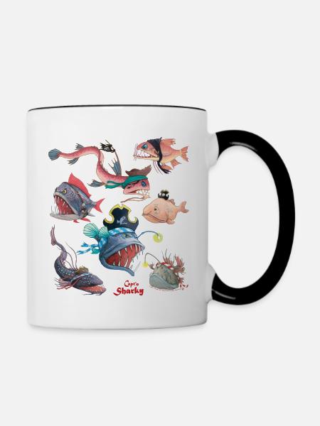 Käpt'n Sharky Fische - Tasse zweifarbig - Weiß/Schwarz