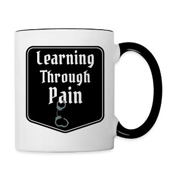 Learning Through Pain BDSM Handschellen Bondage - Tasse zweifarbig - Weiß/Schwarz - Rechts