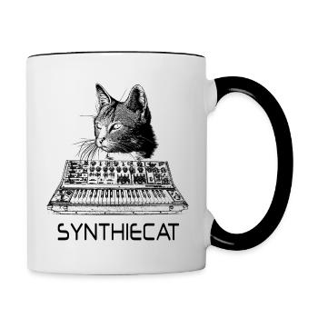 Synthiecat chat avec synthétiseur - Mug contrasté - blanc/noir - Droite