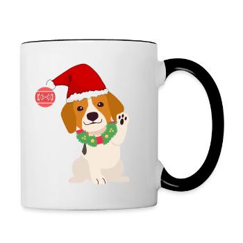 Beagle de Noël - Mug contrasté - blanc/noir - Droite
