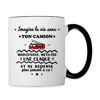 Imagine la vie sans ton camion, pompier, pompière - Mug contrasté - blanc/noir - Droite