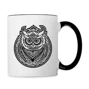 Eulen Symbol Owl Icon Design - dunkler Grund - Tasse zweifarbig - Weiß/Schwarz - Rechts