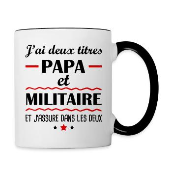 Deux titres papa militaire, cadeau fête des pères - Mug contrasté - blanc/noir - Droite