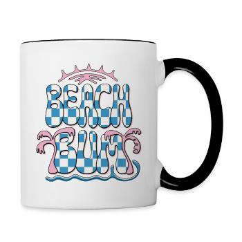 Beach Bum Palmen Sommer Strand Retro Karos Surf - Tasse zweifarbig - Weiß/Schwarz - Rechts