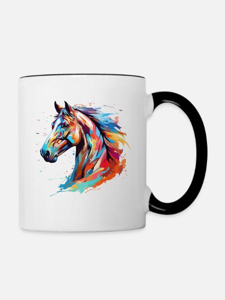 Pferdekopf Reiterin liebe Pferde Reitsport - Tasse zweifarbig - Weiß/Schwarz