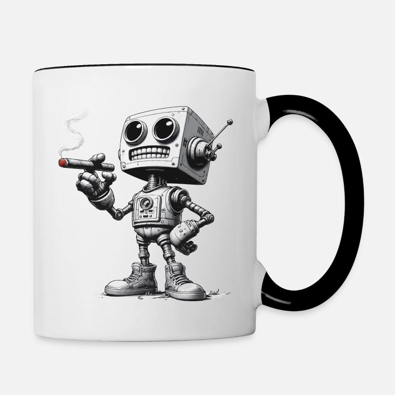 Robot with cigar - Contrasting Mug - white/black