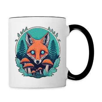 Enchanted Forest Fox Illustration - Mystical Natur - Tasse zweifarbig - Weiß/Schwarz - Rechts