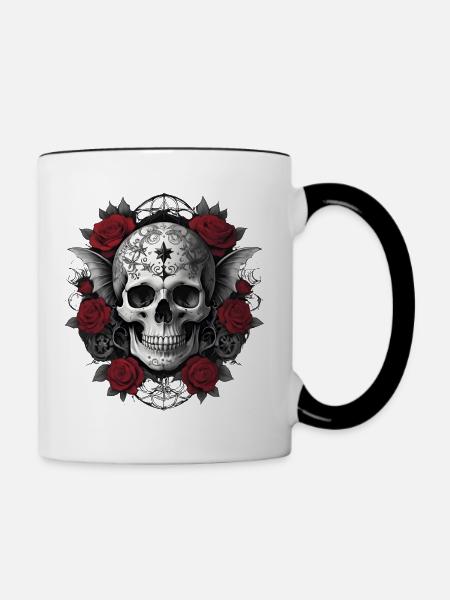 Gothic Totenkopf - Tasse zweifarbig - Weiß/Schwarz