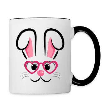 Visage de lapin avec des lunettes en forme de cœur - Mug contrasté - blanc/noir - Droite