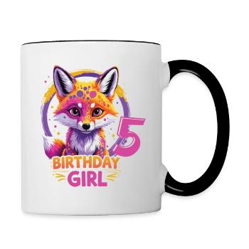 Jolie fille motif anniversaire renard 5 ans - Mug contrasté - blanc/noir - Droite