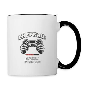 Ehefrau: Die wahre Endgegnerin - Tasse zweifarbig - Weiß/Schwarz - Rechts