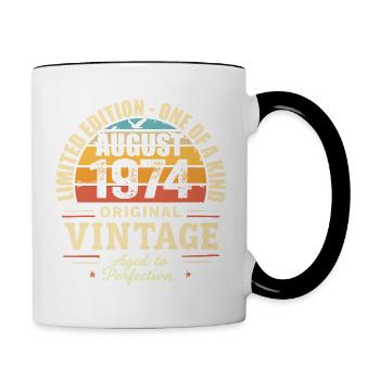 August 1974 Geburtstag August 1974 - Tasse zweifarbig - Weiß/Schwarz - Rechts