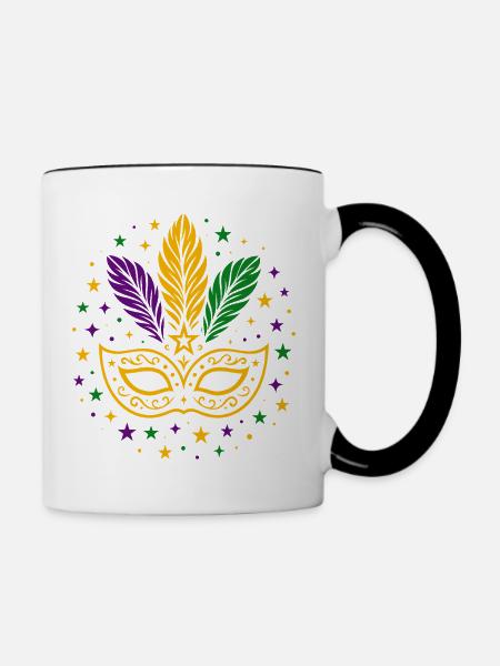 Karneval Maske mit Federn & Sternen - Tasse zweifarbig - Weiß/Schwarz