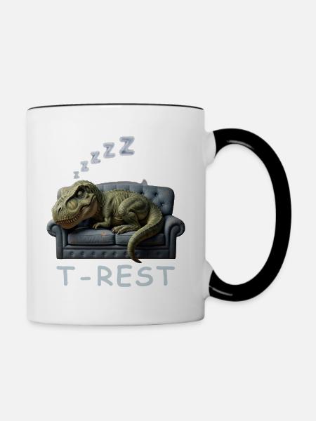 T-Rest Dino auf Sofa - Tasse zweifarbig - Weiß/Schwarz