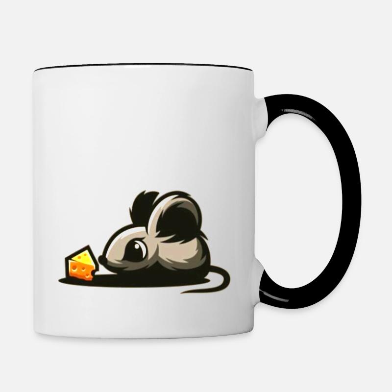 Souris de bébé avec fromage - Mug contrasté - blanc/noir