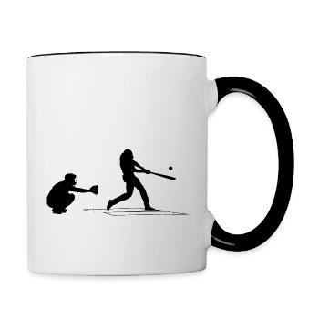 Baseball catcher, batter and umpire baseball game - Contrasting Mug - white/black - Right