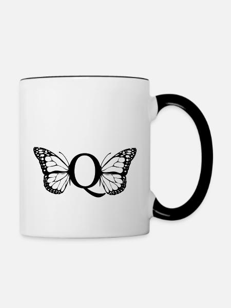 Buchstabe Q Schmetterling - Tasse zweifarbig - Weiß/Schwarz