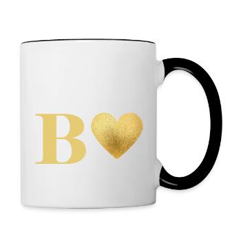 Buchstabe b Goldenes Herz - Tasse zweifarbig - Weiß/Schwarz - Rechts