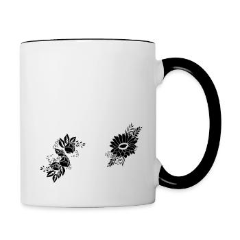 Nummer 72 Schwarze Blumen - 72. Blumengeburtstag - Tasse zweifarbig - Weiß/Schwarz - Rechts
