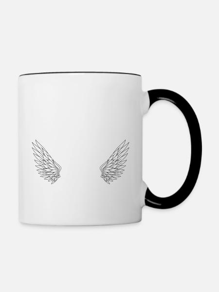 Nummer 33 Engel - Flügel zum 33. Geburtstag - Tasse zweifarbig - Weiß/Schwarz