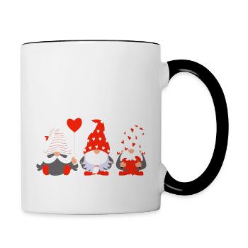 Lustiger Gnom hängt ein rotes Herz Valentinstag 2024 - Tasse zweifarbig - Weiß/Schwarz - Rechts