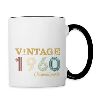 Vintage 1960 Original Parts Year Of Birth Birthday - Contrasting Mug - white/black - Right