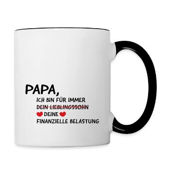 Papa: Finanzielle Belastung - Geschenk - Tasse zweifarbig - Weiß/Schwarz - Rechts