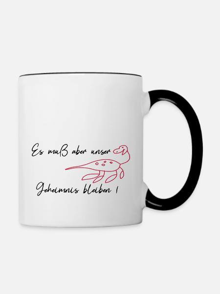 Geheimnis, Überraschung - Tasse zweifarbig - Weiß/Schwarz