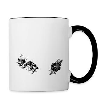 Nummer 94 Schwarze Blumen - 94. Blumengeburtstag - Tasse zweifarbig - Weiß/Schwarz - Rechts