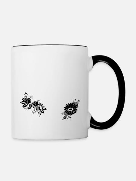 Nummer 97 Schwarze Blumen - 97. Blumengeburtstag - Tasse zweifarbig - Weiß/Schwarz